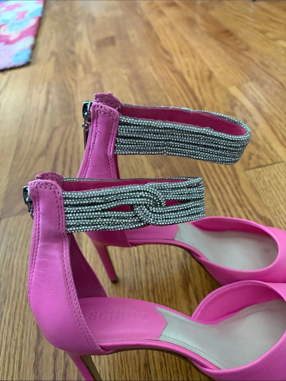 Schutz Linara Hot Pink Crystal Wrap Ankle-Strap Pointed-Toe Heels Size 7B